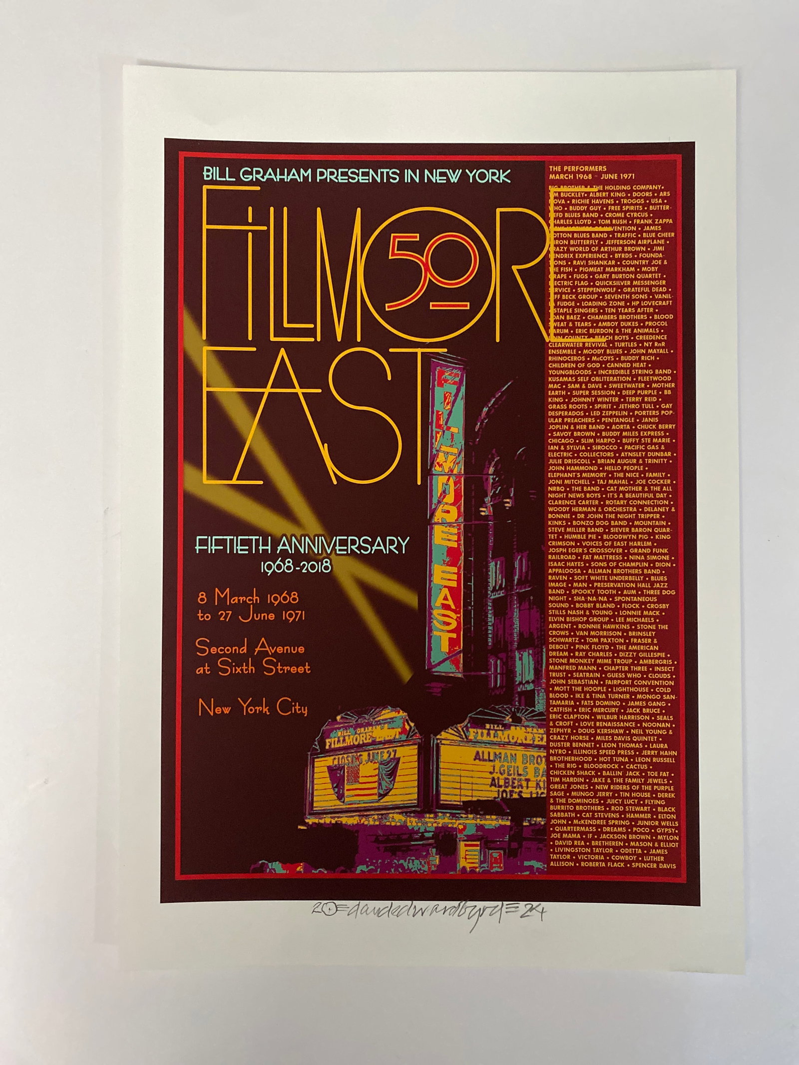 Fillmore East 50 Year Anniv Poster signed by David Byrd (1 of 1)