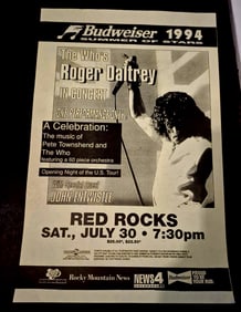 The Who Roger Daltry 1994 Concert Poster 1st Printing