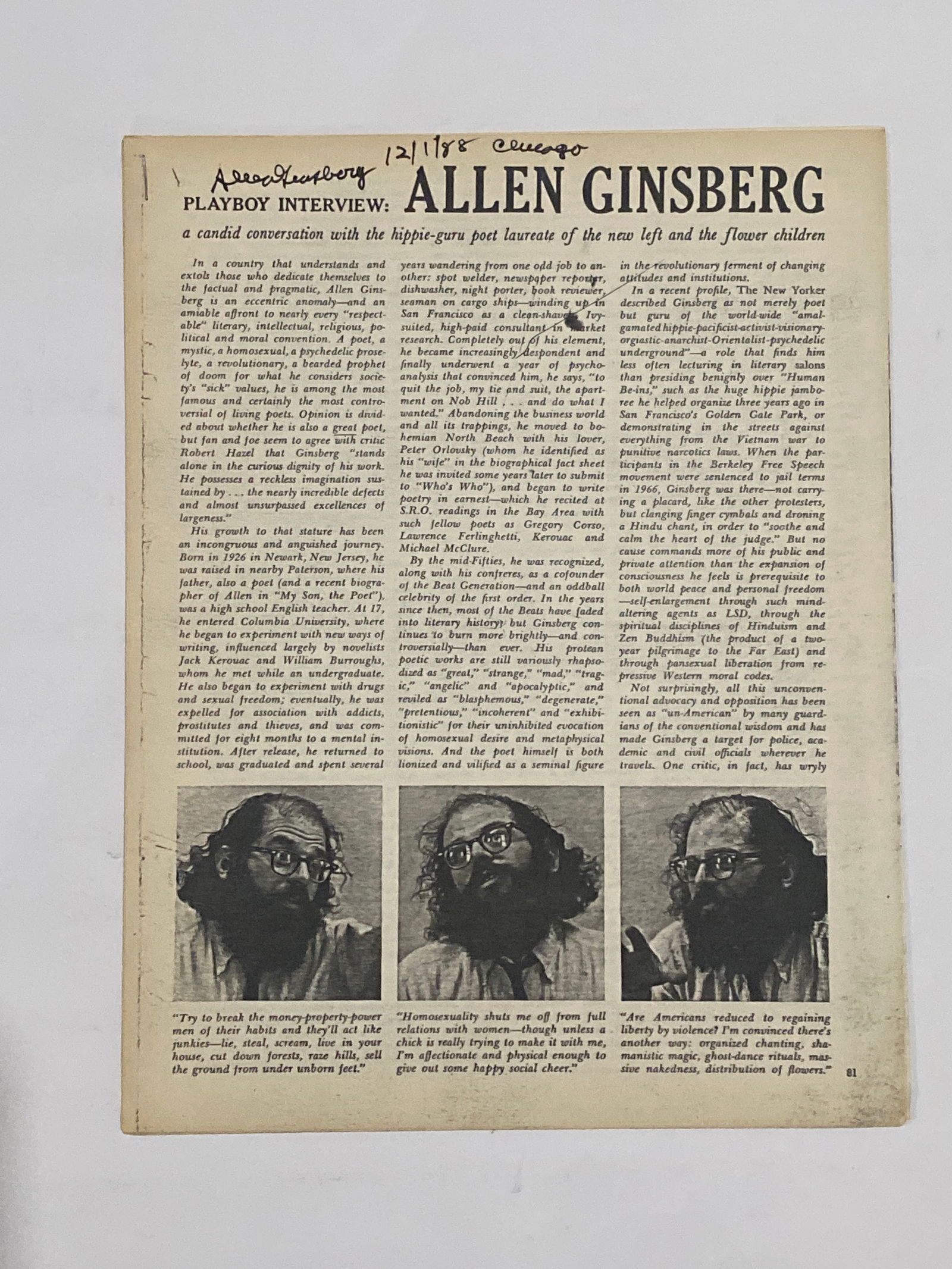 Alan Ginsberg Signed Playboy Magazine Arcticle (1 of 1)