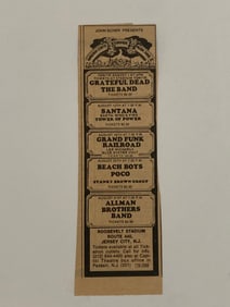 Grateful Dead Santana Allman Brothers 1973 Roosevelt Stadium Concert Ad