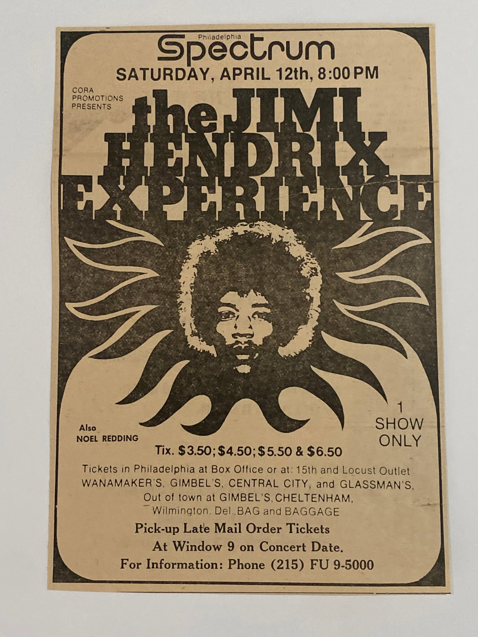 Jimi Hendrix 1969 Spectrum Concert Ad Poster (1 of 1)