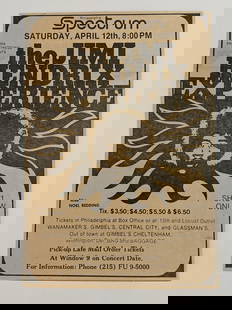 Jimi Hendrix 1969 Spectrum Concert Ad Poster: 1969 Spectrum concert ad poster for Jimi Hendrix, advertising one of his legendary live shows. The design and typography scream late ’60s rock culture. A rare and electrifying piece of Hendrix histo