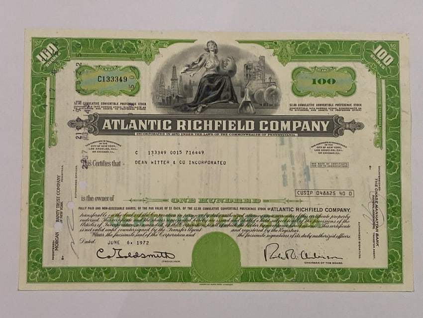 Atlantic Richfield Company Vintage Stock Certificate