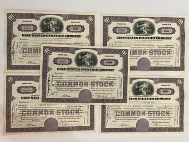 Gulf States Utilities Company Vintage Stock Certificates (5)