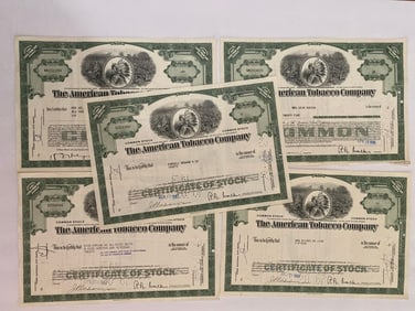 The American Tobacco Company Vintage Stock Certificates (5)