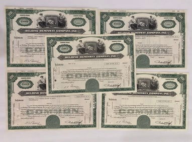 Belding Heminway Company Inc Vintage Stock Certificates (5)