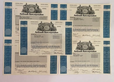 AmSouth Bancorporation Vintage Stock Certifcates (5)