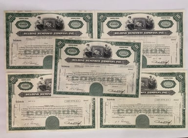 Belding Heminway Company Inc Vintage Stock Certificates (5)