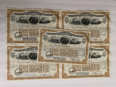 The Deleware Lckawanna & Western Railroad Company Vintage Stock Certificates (5)
