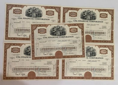 CNA Financial Corporation Vintage Stock Certificates (5)