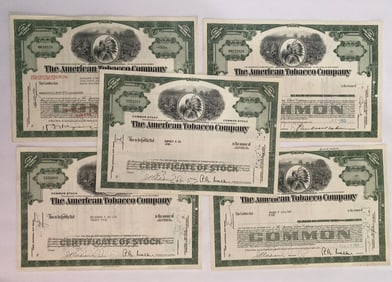 The American Tobacco Company Vintage Stock Certificates (5)