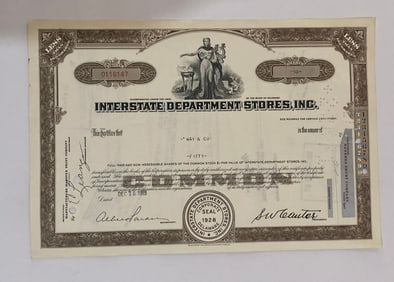 Interstate Department Stores Vintage Stock Certificate