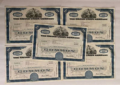 The Grand Union Company Vintage Stock Certificates (5)