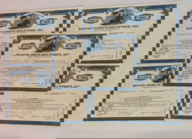 Beaver Creek Industries Incorporated Vintage Stock Certificates (5)