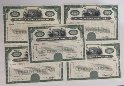 Belding Heminway Company Inc Vintage Stock Certificates (5)