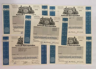 AmSouth Bancorporation Vintage Stock Certifcates (5)