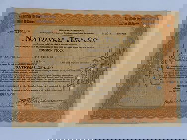 National Tea Co Vintage Stock Certificate