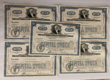 The New York Central Railroad Company Vintage Stock Certifcates (5)