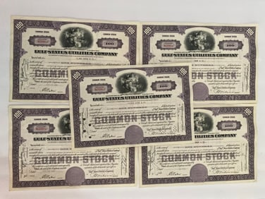 Gulf States Utilities Company Vintage Stock Certificates (5)