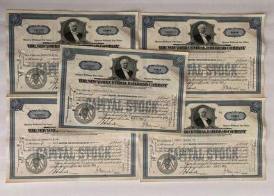 The New York Central Railroad Company Vintage Stock Certifcates (5)