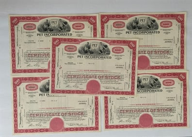 Pet Incorporated Vintage Stock Certificates (5)