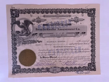 The Central Foundry Company Vintage Stock Certificate