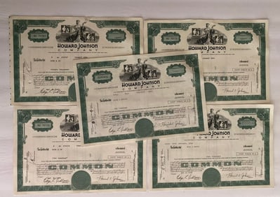 Howard Johnson Company Vintage Stock Certificates (5)