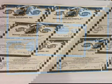 Beaver Creek Industries Incorporated Vintage Stock Certificates (5)