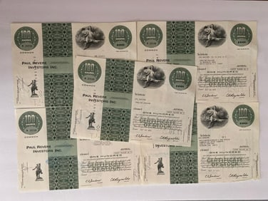 Paul Revere Investors Vintage Stock Certificates (5)