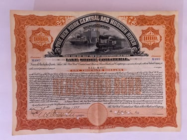 The Hudson River Railroad Company Vintage Stock Certificate