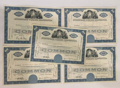 Studebaker-Packard Vintage Stock Certificates (5)