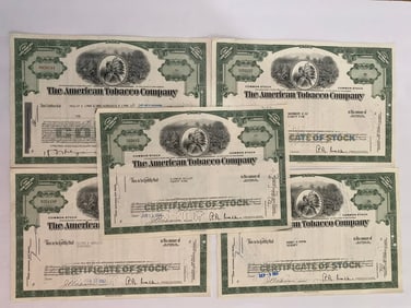 The American Tobacco Company Vintage Stock Certificates (5)