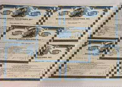 Beaver Creek Industries Incorporated Vintage Stock Certificates (5)