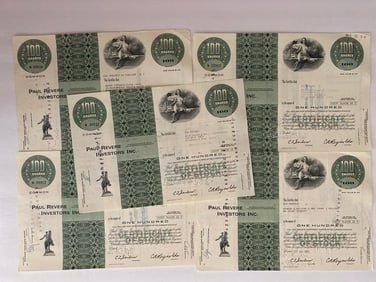 Paul Revere Investors Vintage Stock Certificates (5)