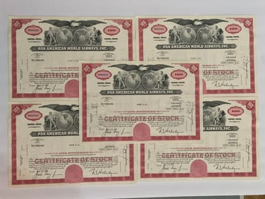 Pan American World Airways Vintage Stock Certificates (5)