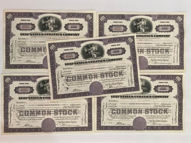 Gulf States Utilities Company Vintage Stock Certificates (5)