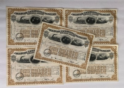 The Deleware Lckawanna & Western Railroad Company Vintage Stock Certificates (5)