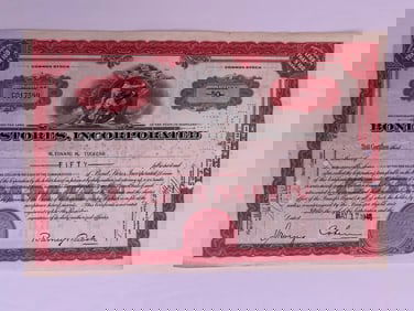 Bond Stores Incorporated Vintage Stock Certificate