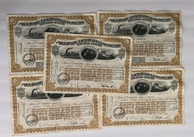 The Deleware Lckawanna & Western Railroad Company Vintage Stock Certificates (5)