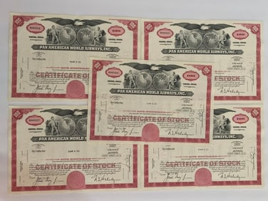 Pan American World Airways Vintage Stock Certificates (5)