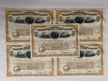 The Deleware Lckawanna & Western Railroad Company Vintage Stock Certificates (5)
