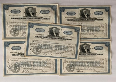 The New York Central Railroad Company Vintage Stock Certifcates (5)