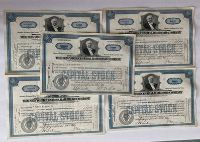 The New York Central Railroad Company Vintage Stock Certifcates (5)