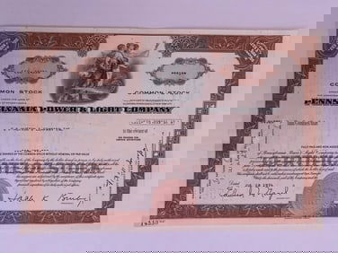 Pennsylvania Power & Light Company Vintage Stock Certificate