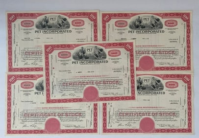 Pet Incorporated Vintage Stock Certificates (5)