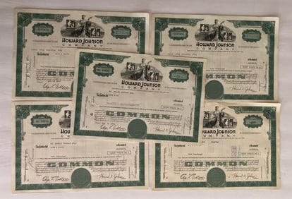 Howard Johnson Company Vintage Stock Certificates (5)