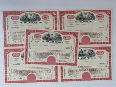 Pet Incorporated Vintage Stock Certificates (5)