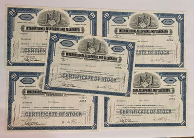 Internation Telephone & Telegraph Company Vintage Stock Certificates (5)