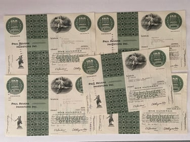 Paul Revere Investors Vintage Stock Certificates (5)