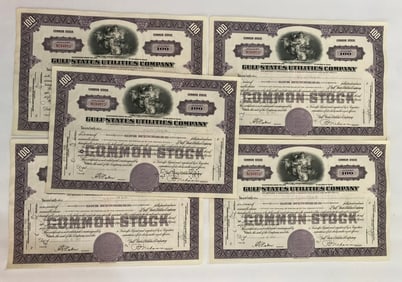 Gulf States Utilities Company Vintage Stock Certificates (5)